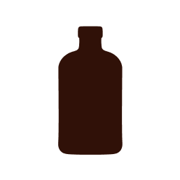Solid black silhouette of a vintage bottle with a short neck and wide body on a light gray background.